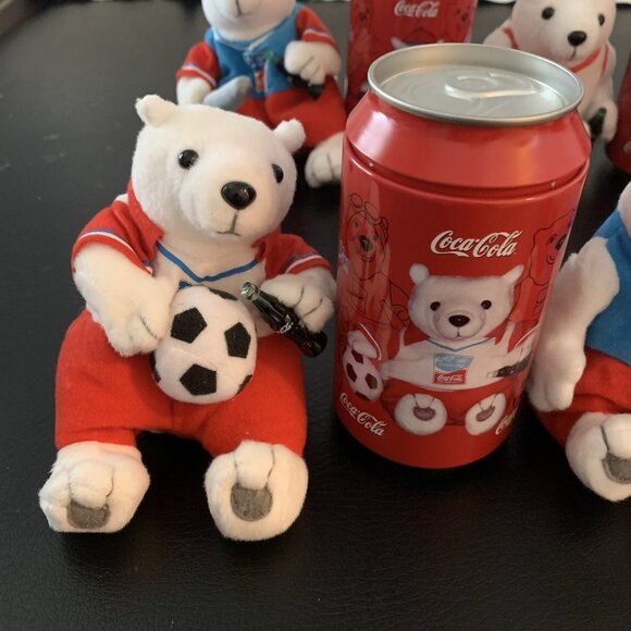 Set of 6 Coca-Cola Athens Olympics 2004 Bean Bag Plush Polar Bears in Coke Cans - Picture 2 of 14